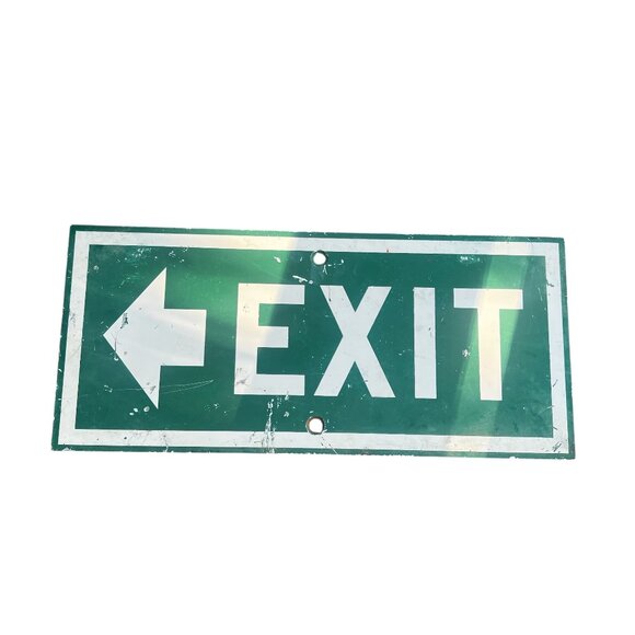 Exit Sign Green Background White Letters Heavy Duty Metal VINTAGE - Picture 1 of 5